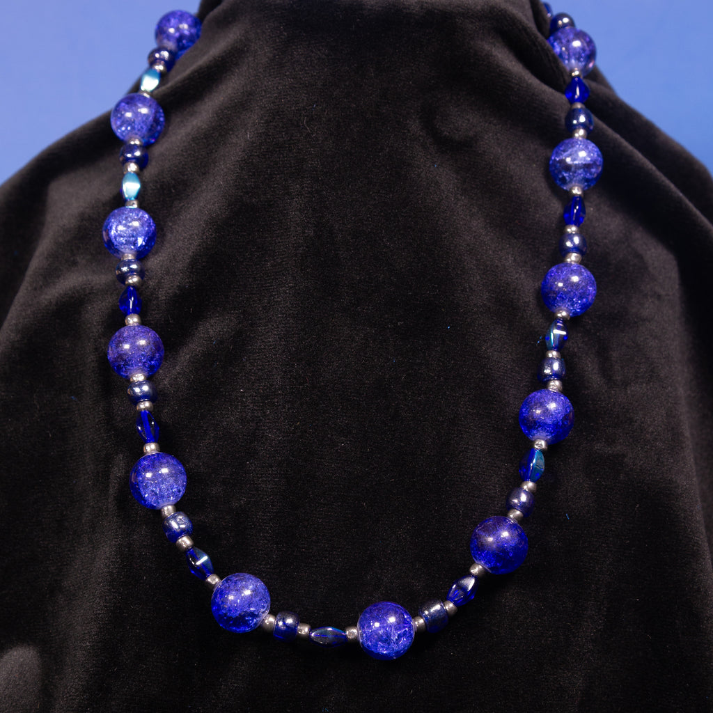 Cracked Ice Necklace - Blue Crackle Glass & Silver