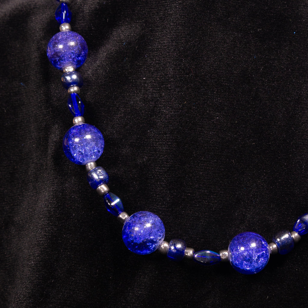 Cracked Ice Necklace - Blue Crackle Glass & Silver