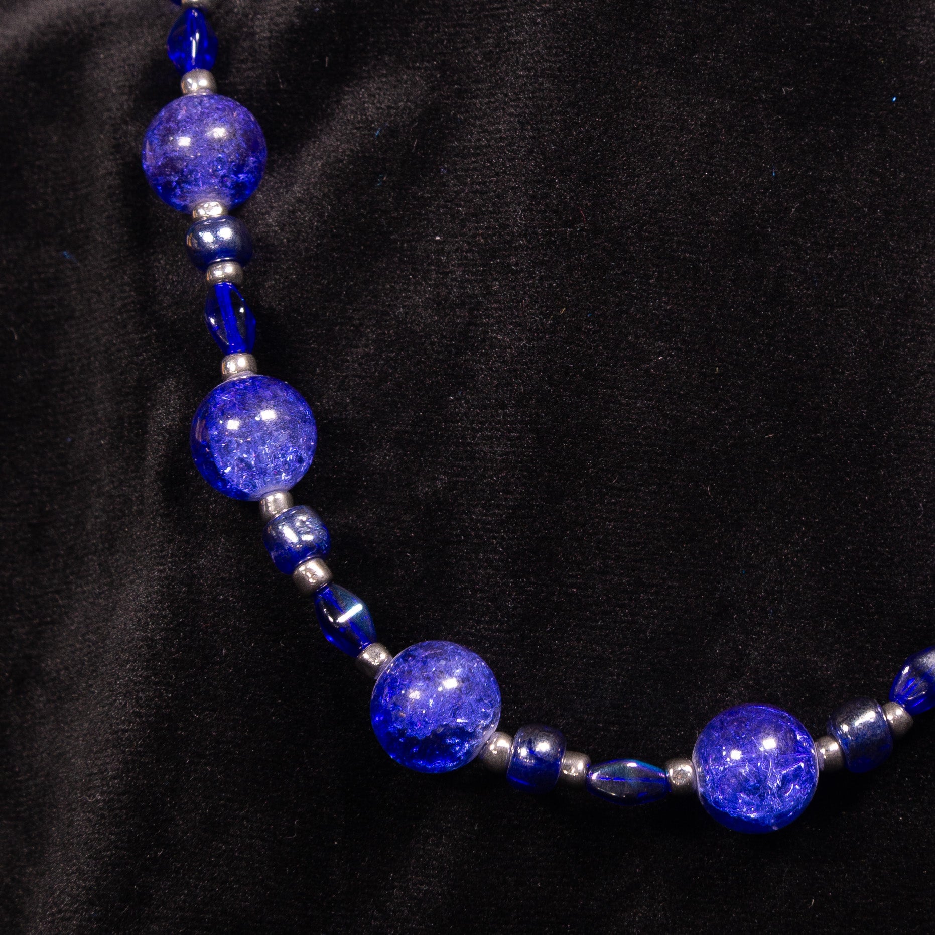 Cracked Ice Necklace - Blue Crackle Glass & Silver