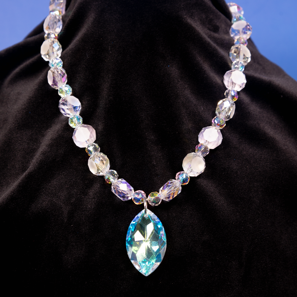 Marquise Drop Necklace - Aurora Crystal & Aqua Pendant