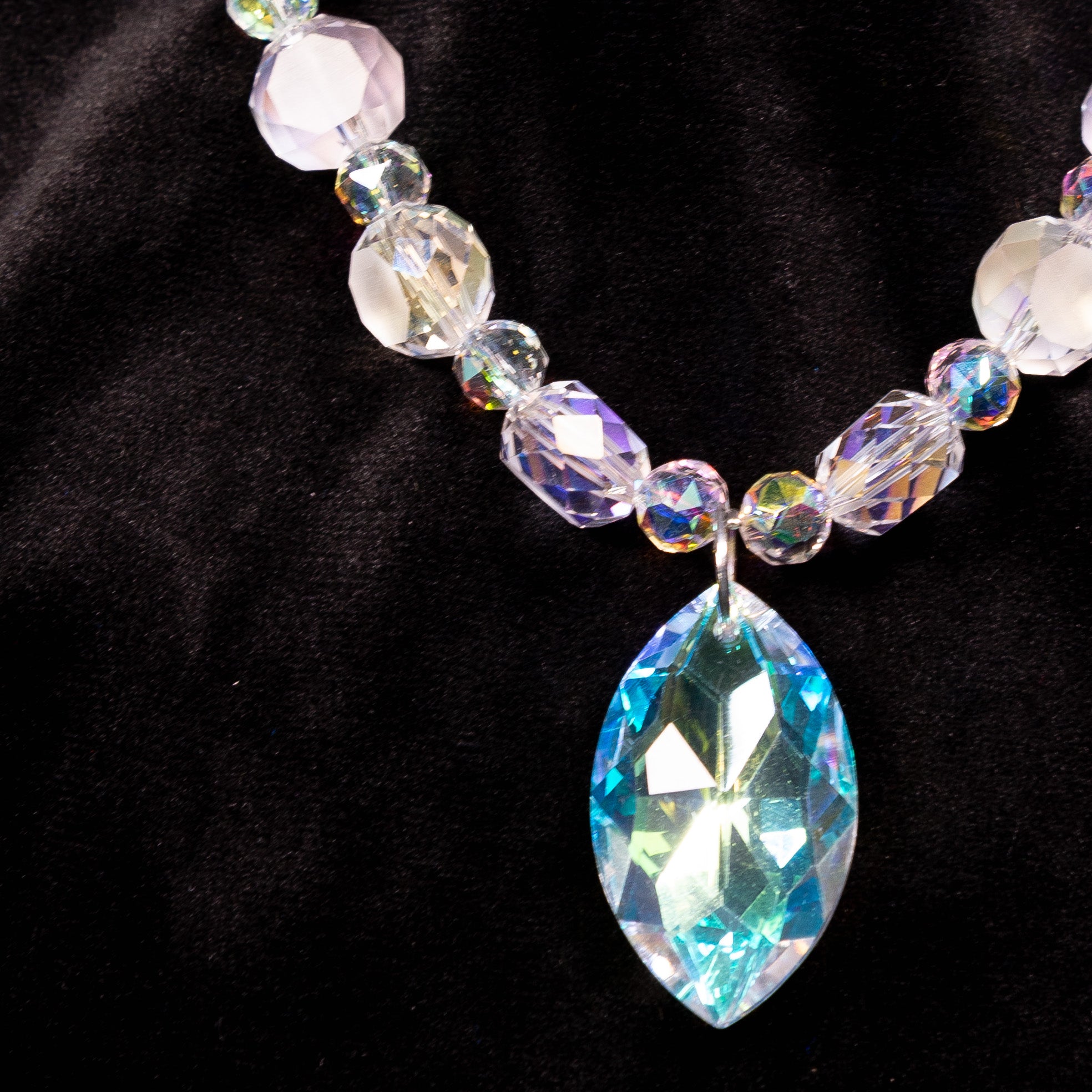 Marquise Drop Necklace - Aurora Crystal & Aqua Pendant