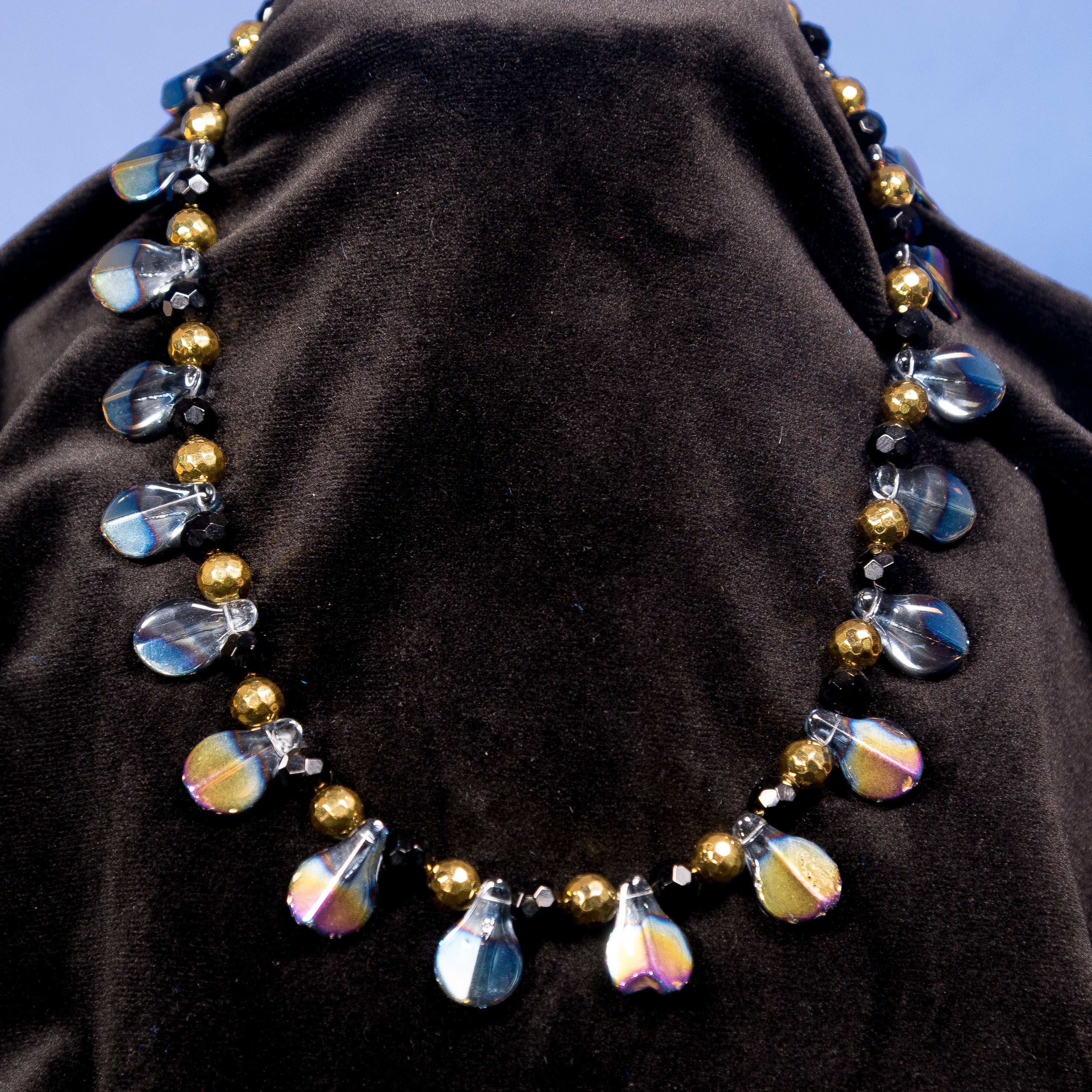 Oil Slick Cascade Necklace - Iridescent Teardrop
