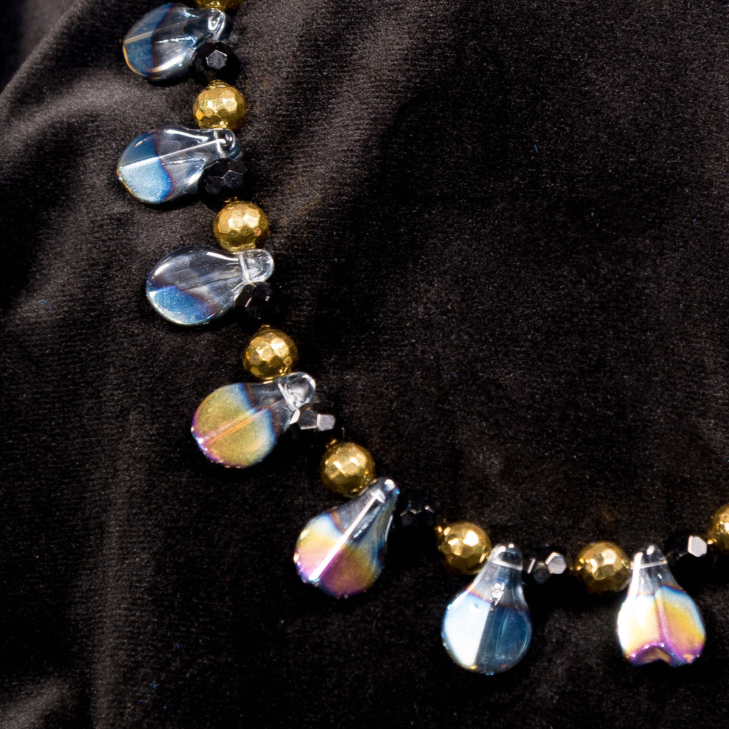 Oil Slick Cascade Necklace - Iridescent Teardrop