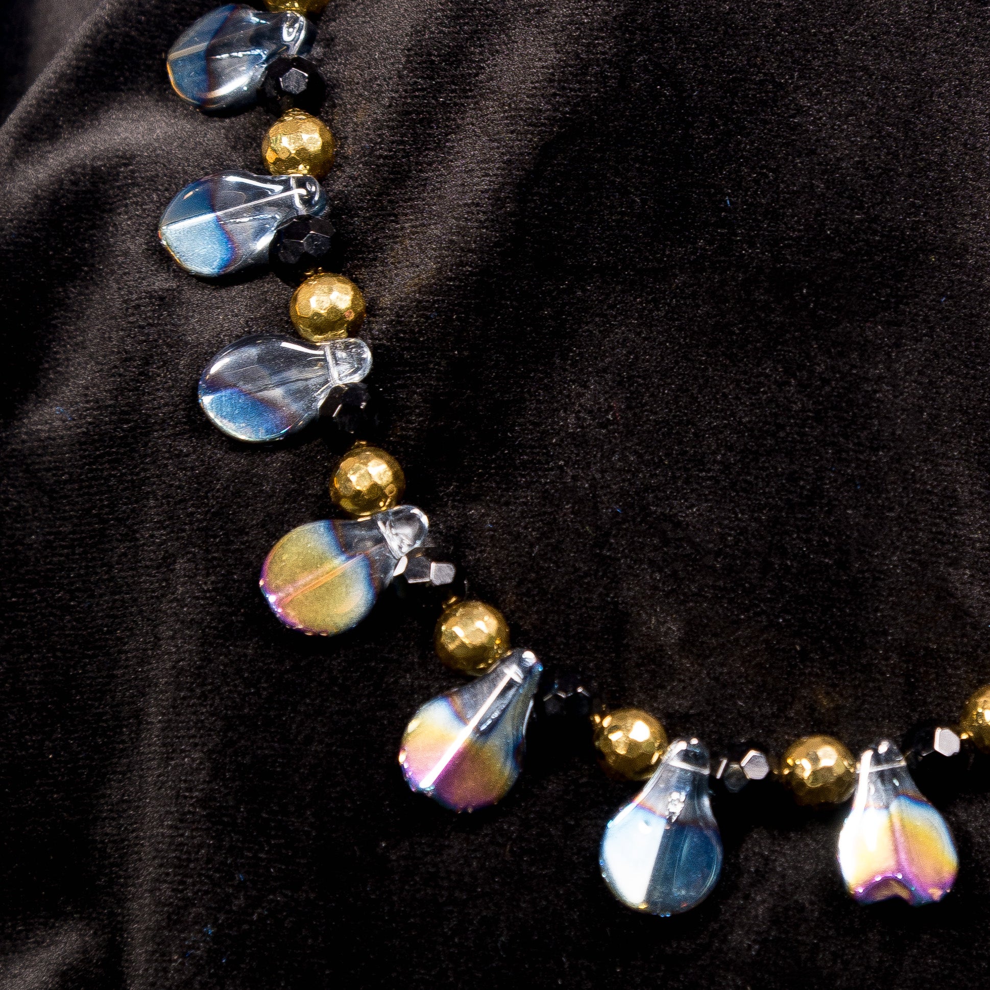Oil Slick Cascade Necklace - Iridescent Teardrop