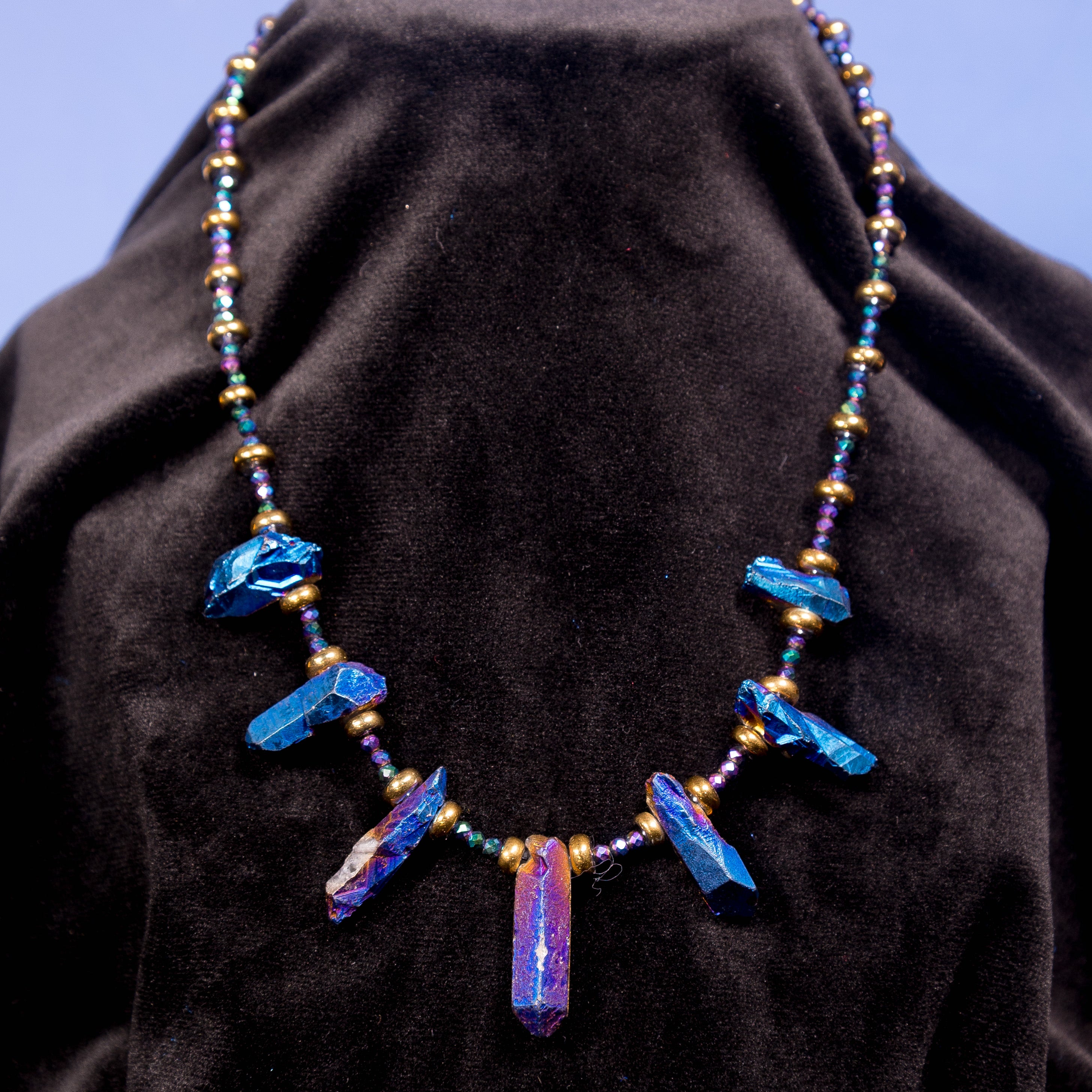 Cobalt Shard Necklace - Raw Titanium Quartz