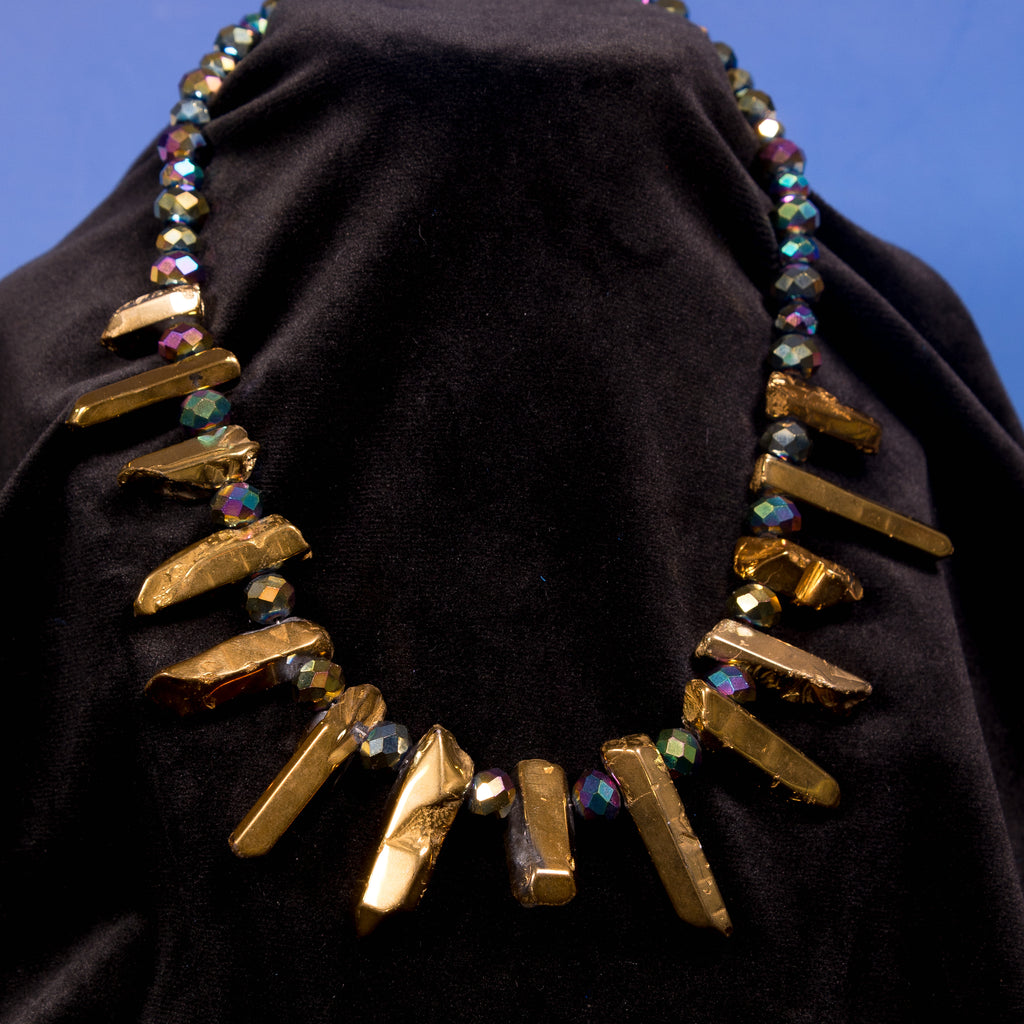 Gilded Spike Necklace - Raw Quartz Statement