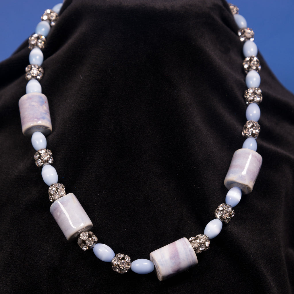 Sky Marble Necklace - Pale Blue & Silver Pave
