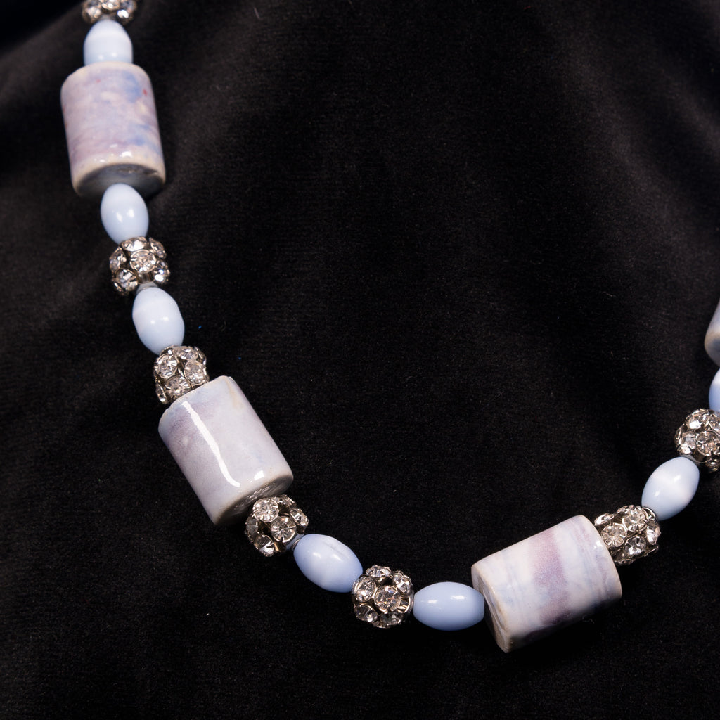 Sky Marble Necklace - Pale Blue & Silver Pave