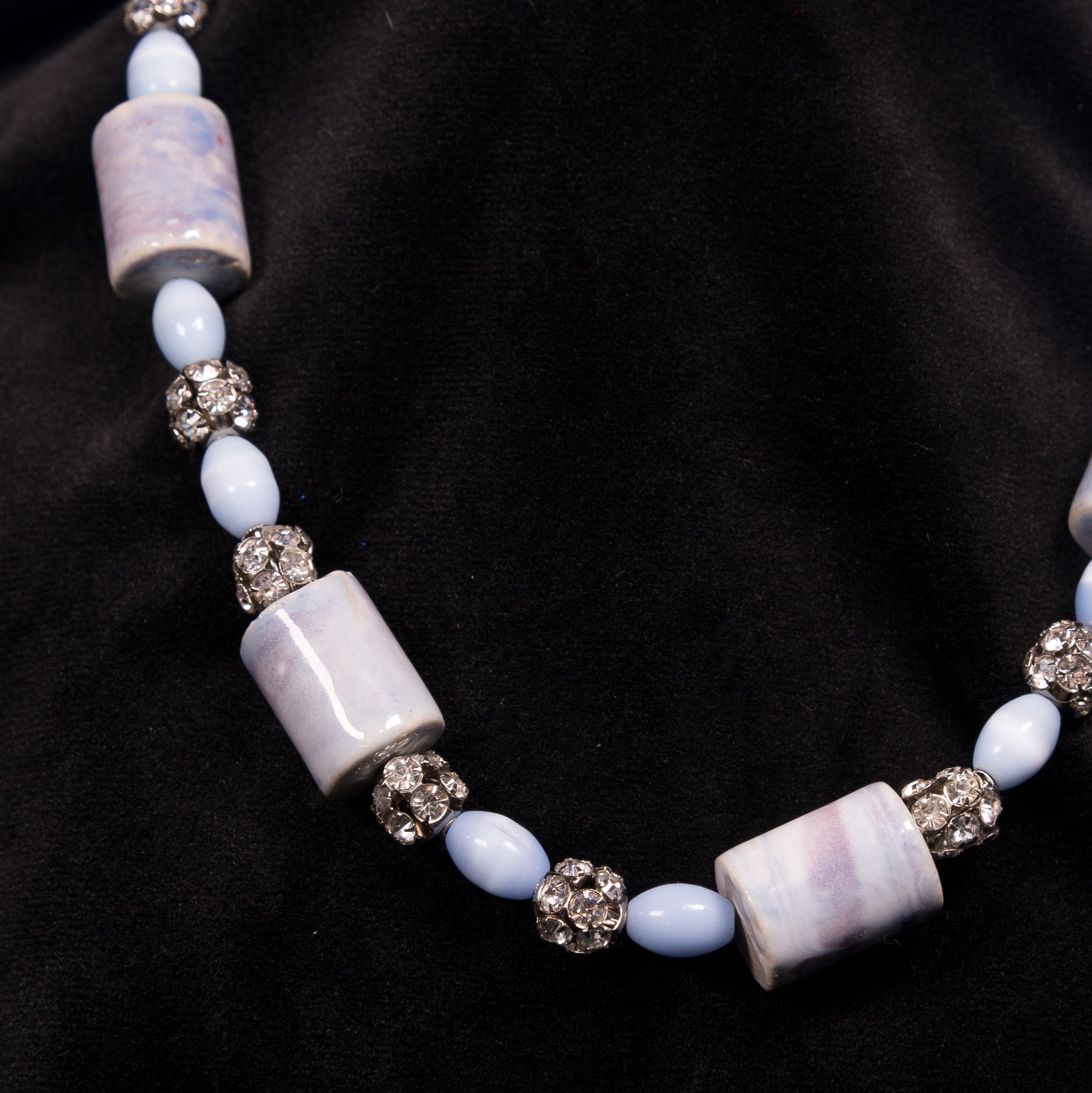 Sky Marble Necklace - Pale Blue & Silver Pave