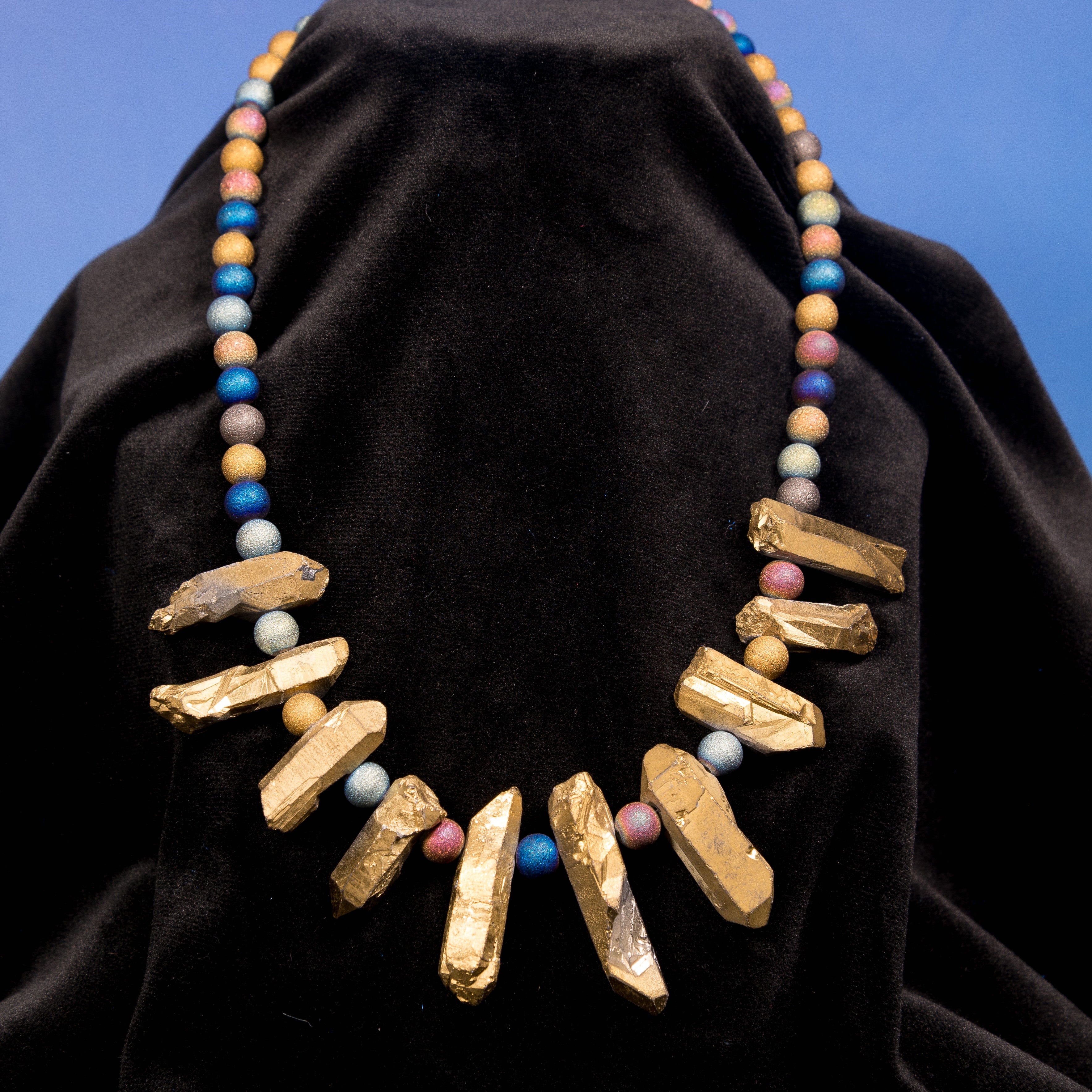 Gilded Spike Necklace - Rainbow Druzy
