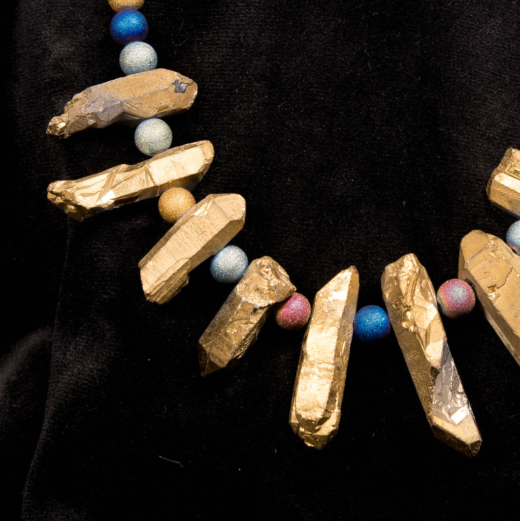 Gilded Spike Necklace - Rainbow Druzy