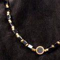 Noir & Gold Necklace - Raw Quartz Pendant