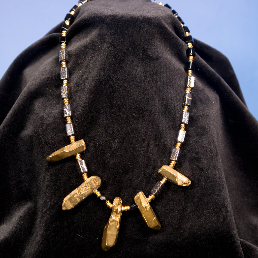 Noir & Gold Necklace - Raw Quartz Statement