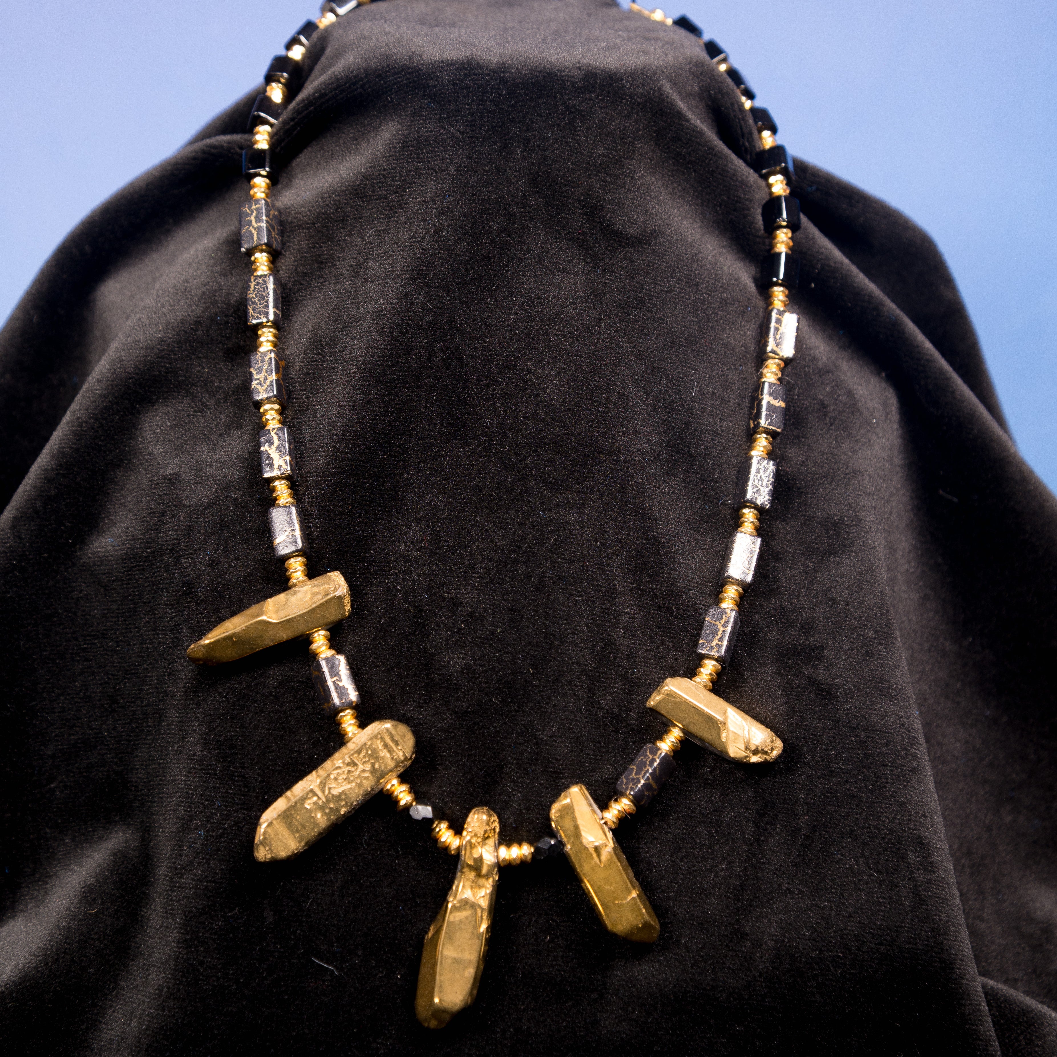 Noir & Gold Necklace - Raw Quartz Statement
