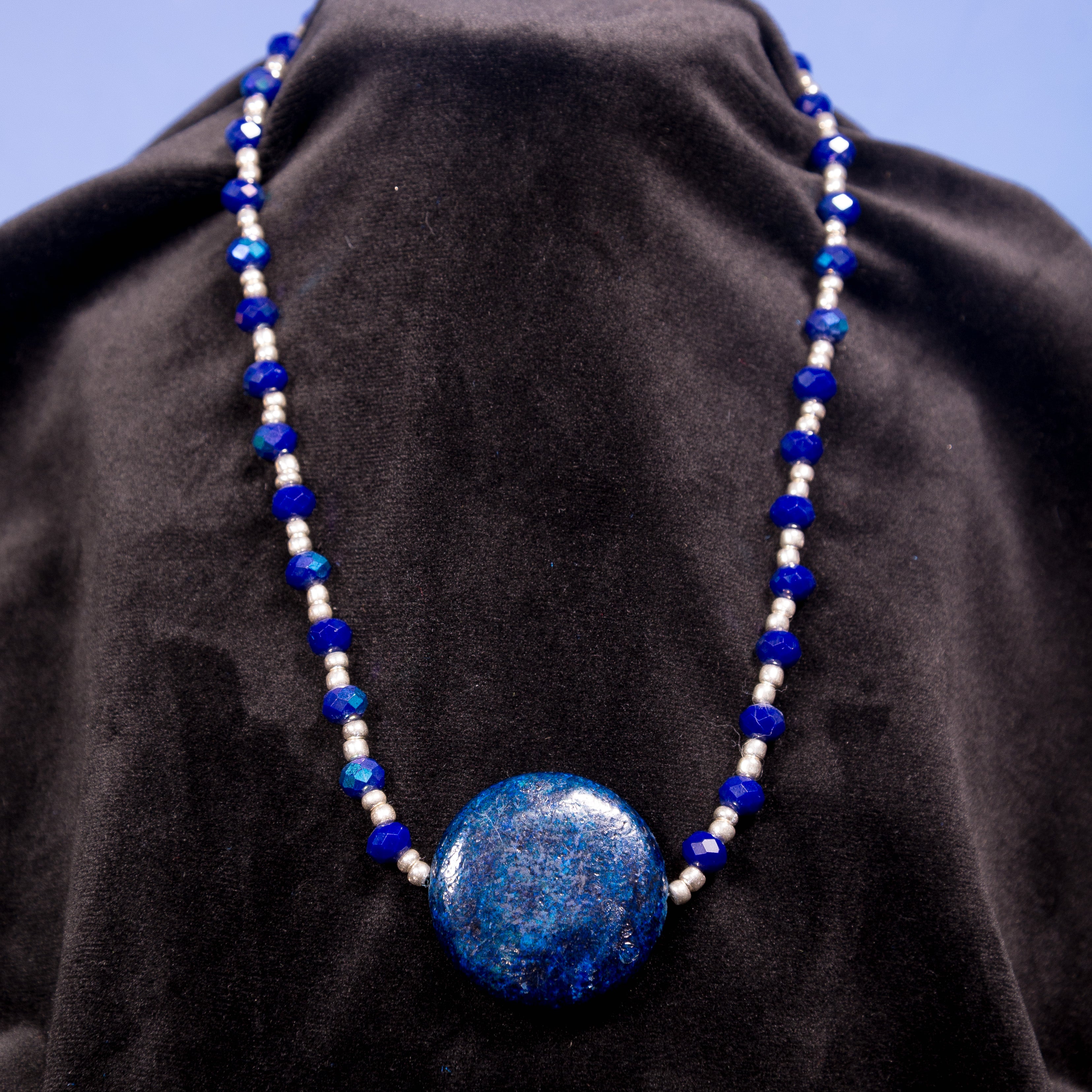 Midnight Orbit Necklace - Blue Crystal & Stone Focal