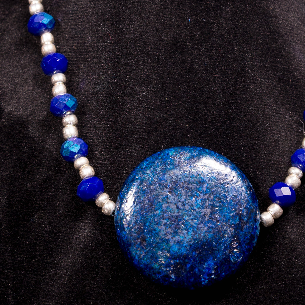 Midnight Orbit Necklace - Blue Crystal & Stone Focal