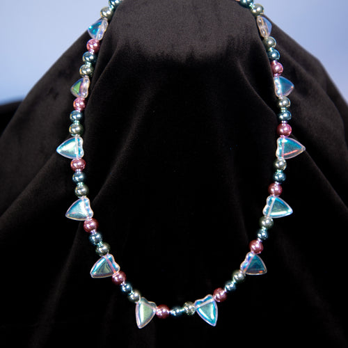 Aurora Shield Necklace - Iridescent Triangle & Rose